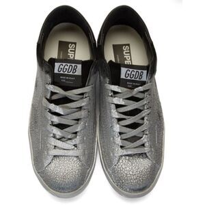 EUC Mens Golden Goose black suede silver crack super star sneakers Sz 41, $580